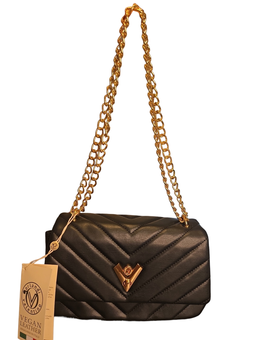 Valentino Orlandi Black Quilted Shoulder Bag with Gold Chain